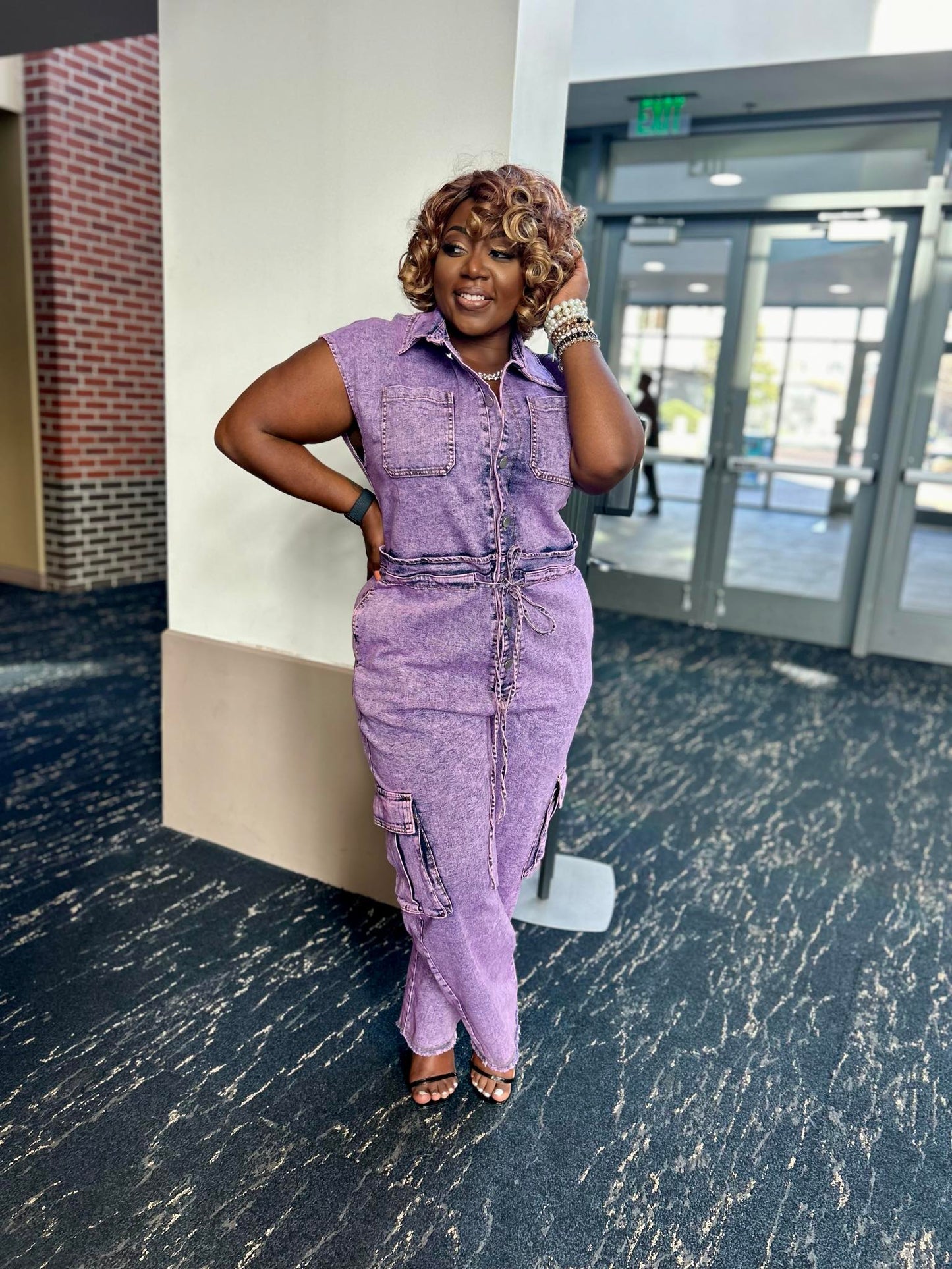 Set it off "denim jumpsuit( Purple) 1xlg-3xlg