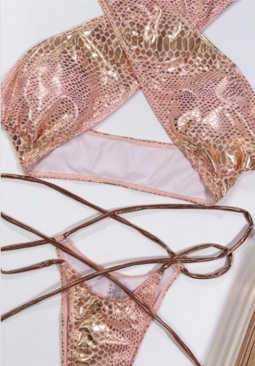 Goddess " two-piece thong swimsuit (pink and gold)
