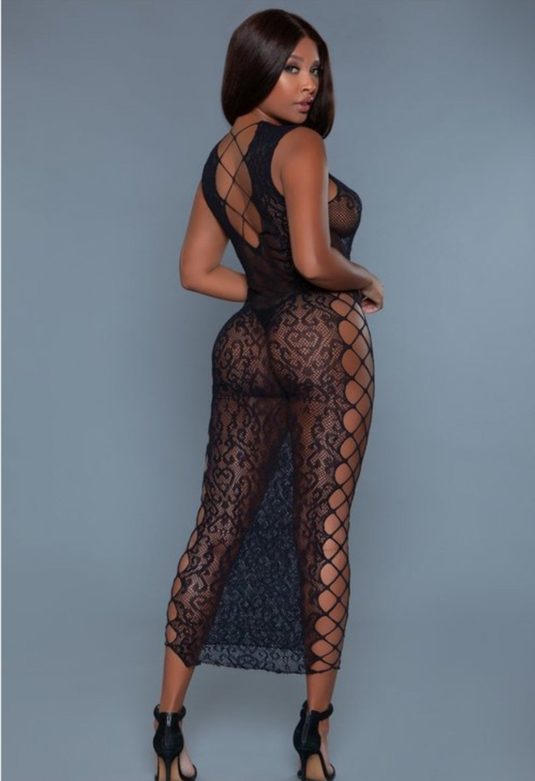 Yasmine " black lace animal design bodystocking