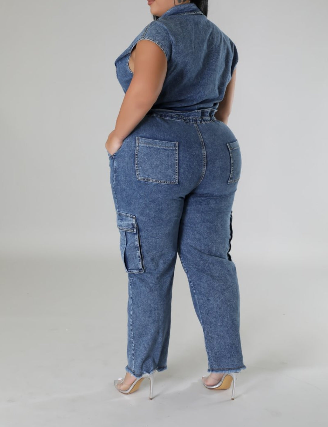 Set it off" denim jumpsuit ( Dark blue) 1xlg-3xlg