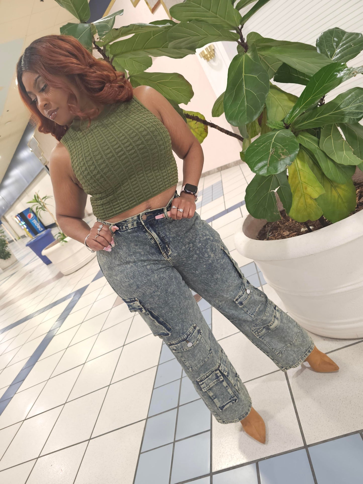 Flirtous " cargo jeans* stonewash/ green