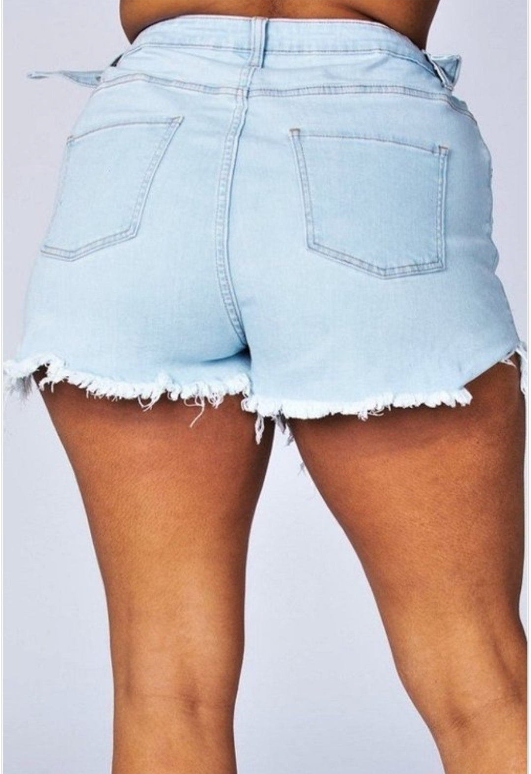 Buckle up " light denim shorts