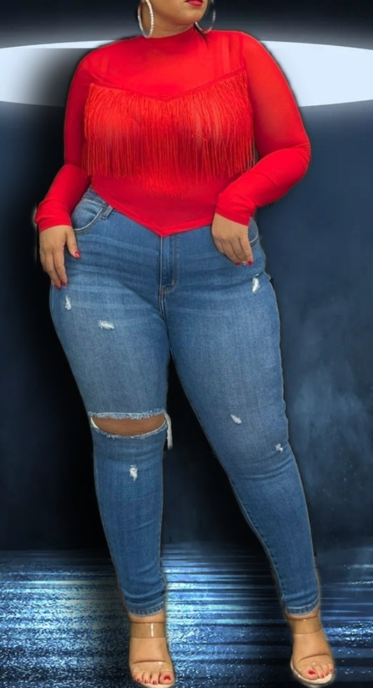 Off the "fringes red bodysuit ( plus size)