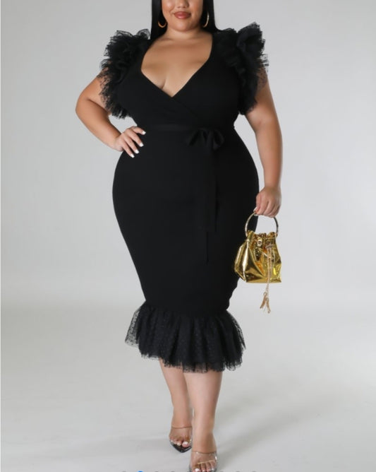 CEO" chiffon ruffle dress ( black)