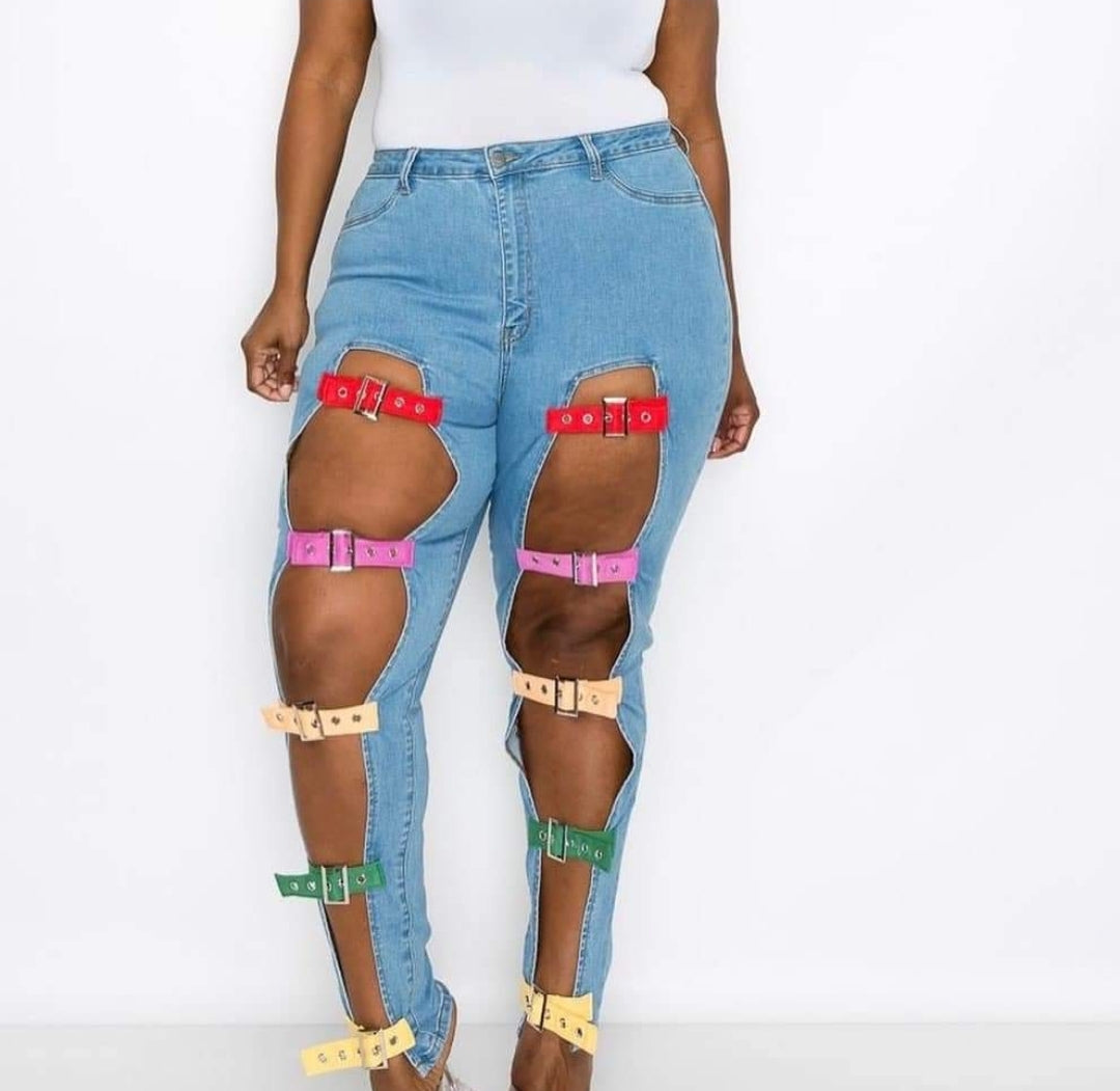 Cut up" colorful denim jeans