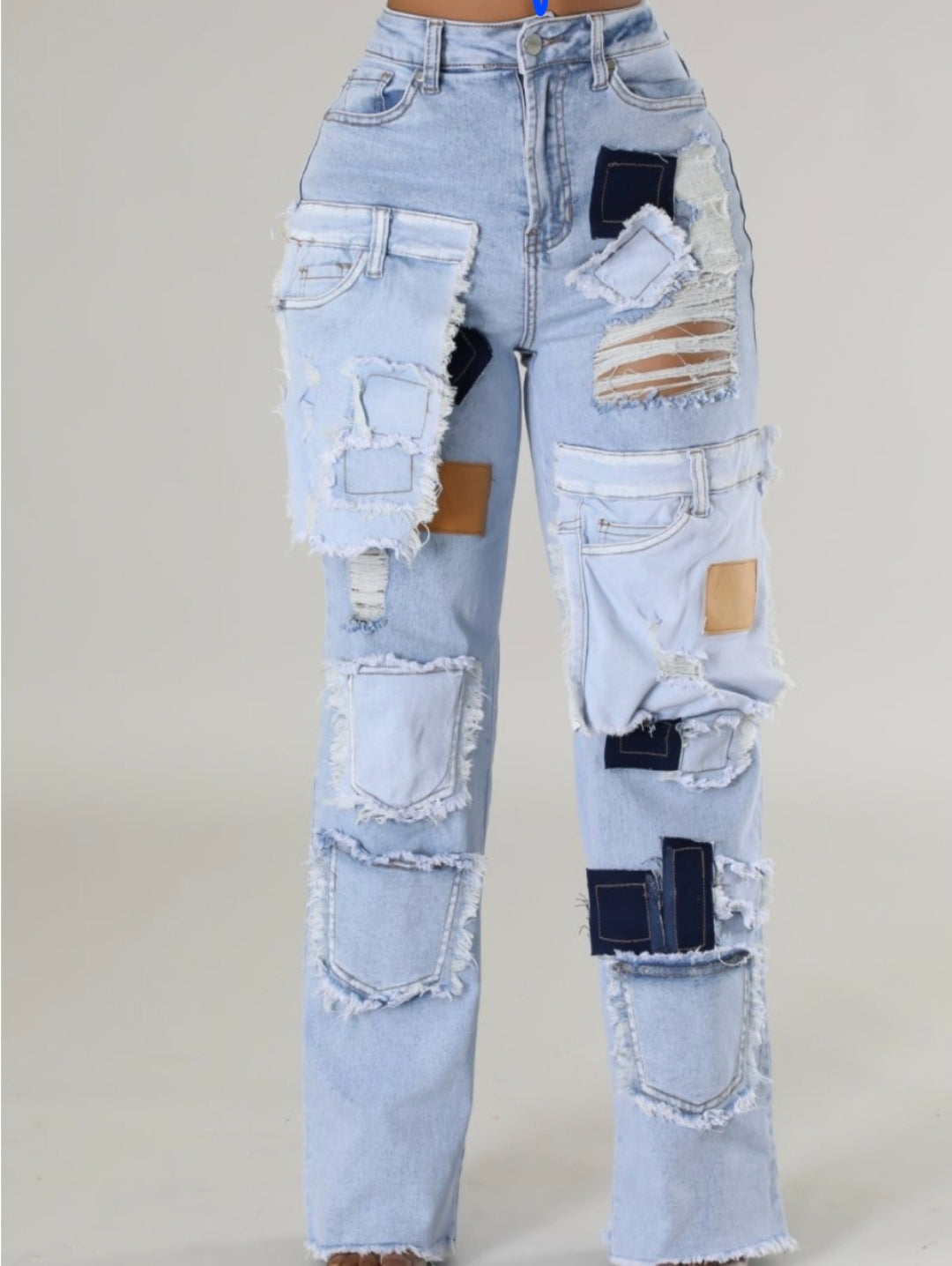 Patchwork" light denim jeans