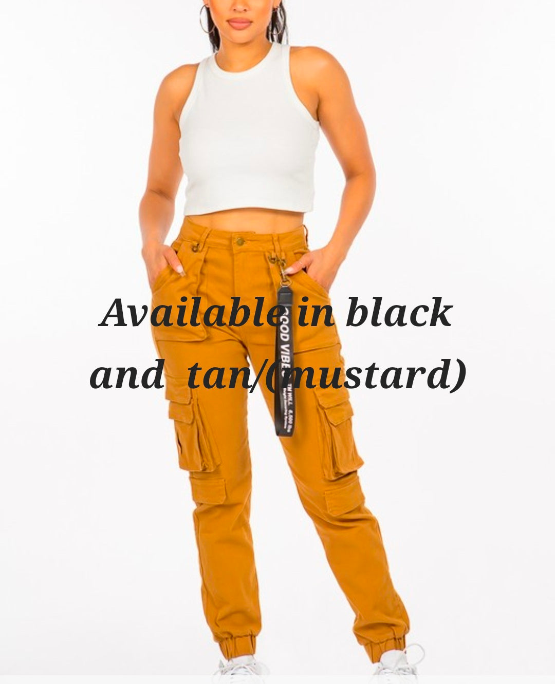 Curvaceous " tan cargo jogger style pants