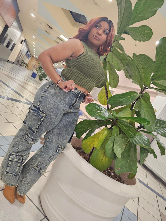 Flirtous " cargo jeans* stonewash/ green