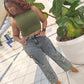 Flirtous " cargo jeans* stonewash/ green