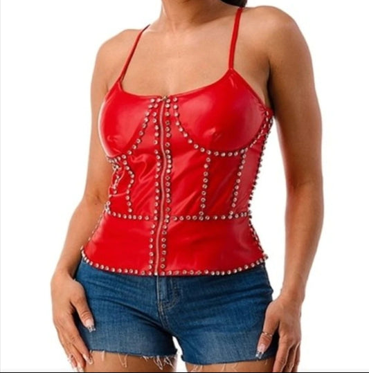 Red Faux leather bustier