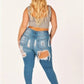 Curvaceous " distressed jeans
