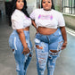 Curvaceous " distressed jeans